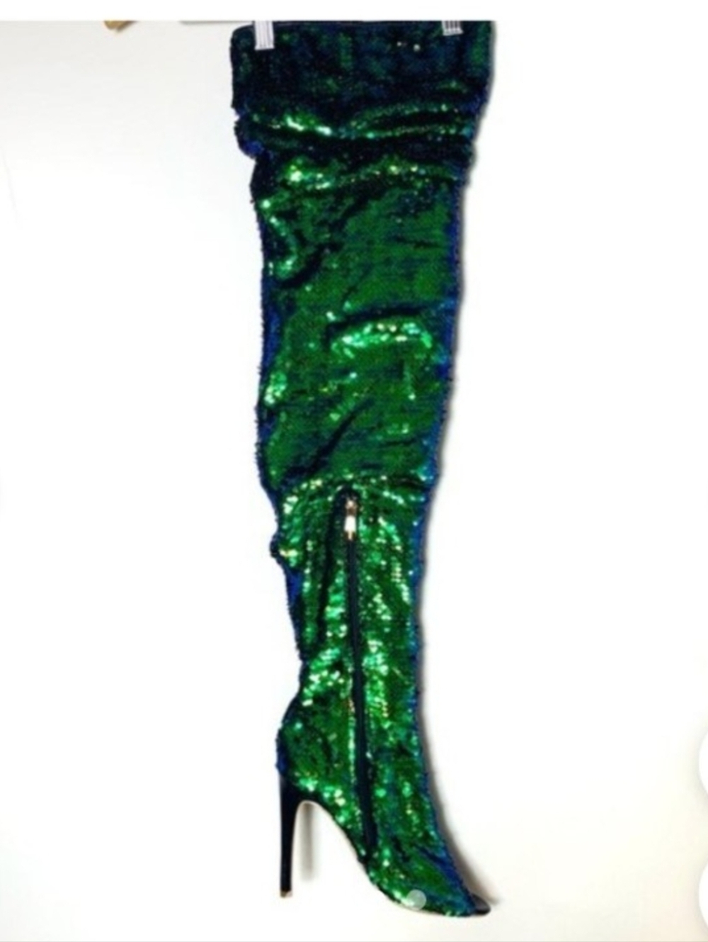 Cape Robbin Thigh High Mermaid Sequin Blue Green Open Toe Fetish Boots Size 7 - Picture 3 of 12